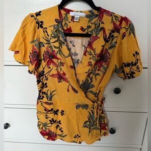 Yellow Floral Shirt with Side Tie